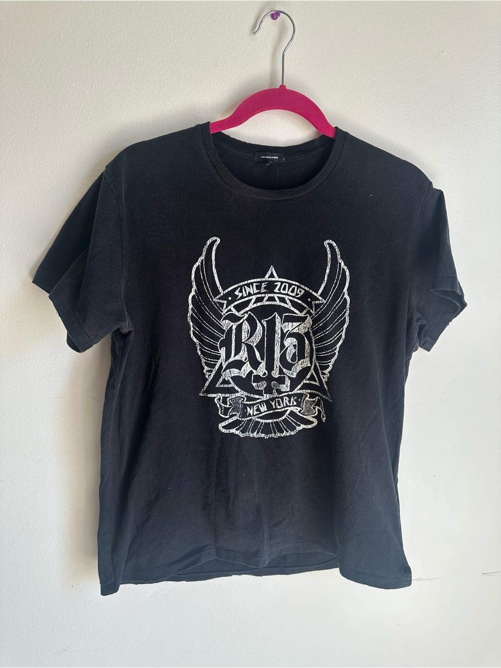 R13 Black Graphic Tee with White Crest Design